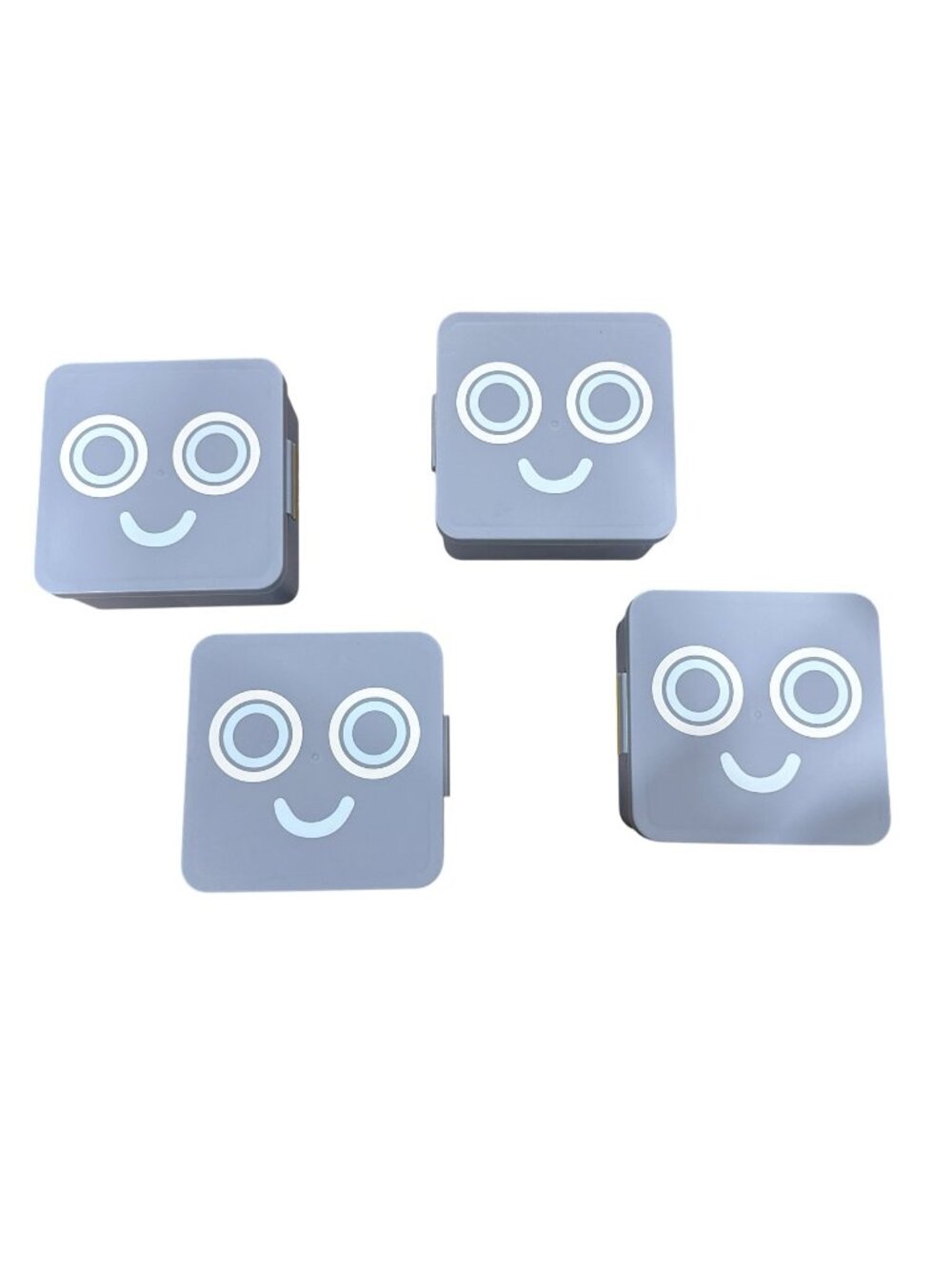 Set Of 4 Gray Robot Face Novelty Bento Boxes With 4 Compartments And Snap-On Lid